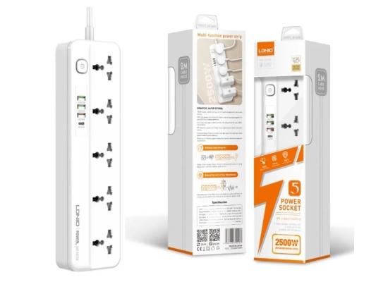 LDNIO SC5415 Popular Multi-Function Power Strip 5 Power Sockets +1PD 20W+1QC 18W+2 AUTO-ID Perfect Home/Office Charging Station - White